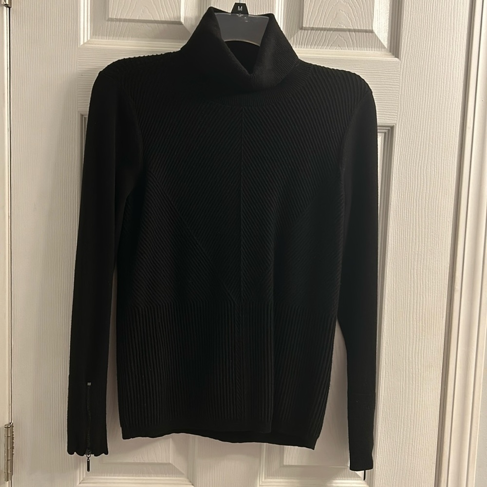 GUC WHBM Black Ribbed Knit Turtleneck Sweater w/Zippered Cuffs - SZ M